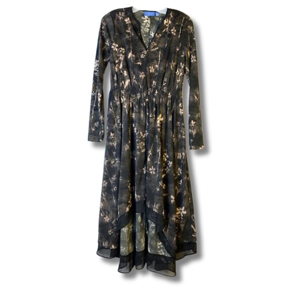 Simply Vera Wang High-Low Sheer Accent V-Neck Midi Dress Size Small - Picture 1 of 11